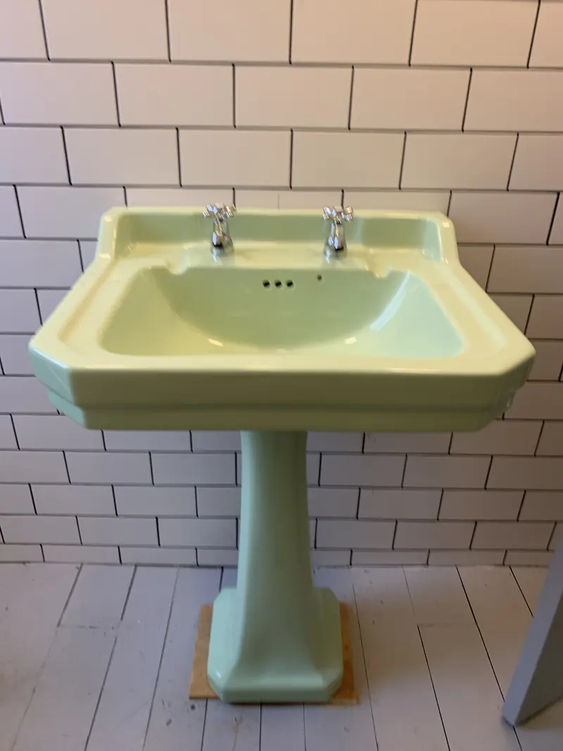 Retro green pedestal basin fitted