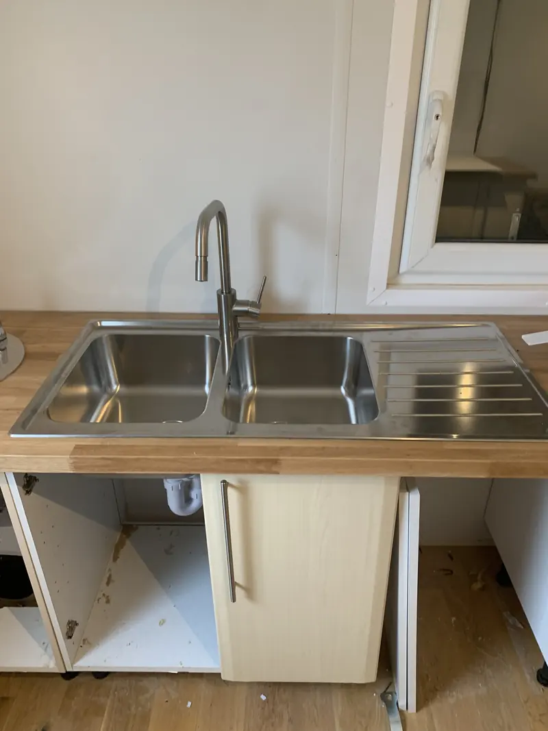 Stainless steel sink and tap fitted during a kitchen refit